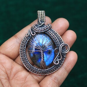 LABRADORITE Life Of Tree Pendant, Unique Blue Fire Labradorite Wire Wrap Pendant, Gemstone Wire Wrap Pendant, Gift For Mother, Tree Pendant