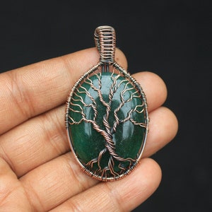 Gorgeous Green Jade Gemstone Copper Wire Wrap Pendant, Tree Of Life Pendant, Copper Wire Pendant, Jade Cabochon Copper Jewelry, For Gift