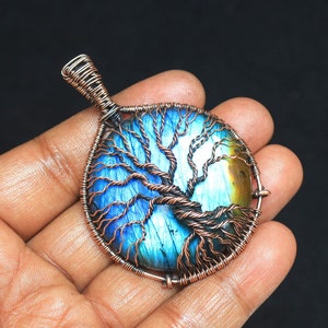 Unique Tree Of Life Labradorite Gemstone Copper Wire Wrap Pendant, Labradorite Copper Jewelry, Copper Pendant Use For Necklace, Gift For Her