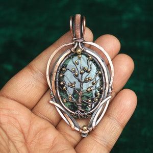 Fabulous Life Of Tree Star Galaxy Jasper Copper Wire Wrap Pendant, Star Galaxy Jasper Gemstone Copper Wire Pendant Jewelry, Gift For Her