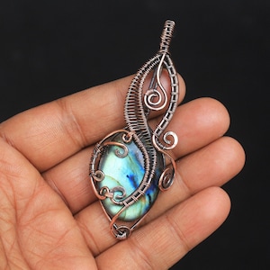 LABRADORITE COPPER PENDANT!! Labradorite Gemstone Copper Pendant, Oxidize Copper Wire Wrapped Pendant Jewelry, Gift For Her, Trendy Look
