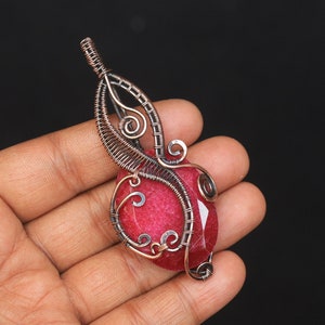 Gorgeous Faceted Ruby Pendant Copper Jewelry, Red Ruby Gemstone Copper Wire Wrap Pendant, Christmas Pendant, Gift For Women, Ruby Necklace