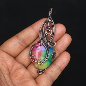 Solar Quartz Copper Pendant, Solar Quartz Gemstone Wire Woven Pendant, Copper Wire Wrap Pendant Jewelry, Christmas Pendant, For Necklace