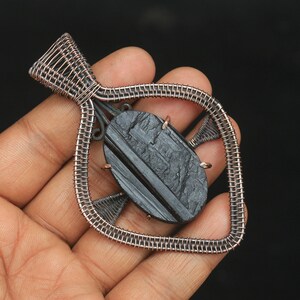 Beautiful Designer Druzy Black Tourmaline Gemstone Copper Wire Pendant, Tourmaline Copper Jewelry, Handmade Copper Pendant, Christmas Gift