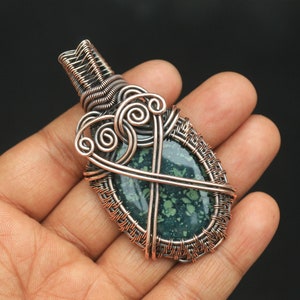 Awesome Kambaba Jasper Gemstone Copper Wire Wrap Pendant, X Design Jasper Copper Jewelry, Copper Pendant Use For Necklace, Gift For Her