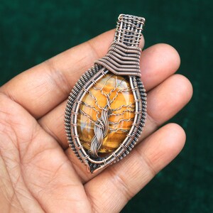Attractive Life Of Tree Pendant, Copper Wire Pendant, Tiger Eye Gemstone Pendant, Christmas Gift, Oxidize Pendant, Tree Pendant Necklace