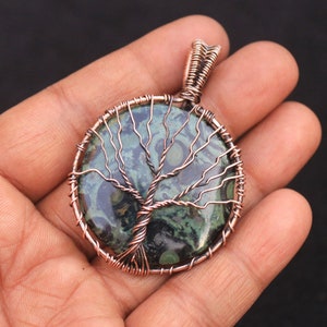 Life Of Tree Kambaba Jasper Copper Wire Wrap Pendant, Star Galaxy Jasper Gemstone Copper Wire Pendant Jewelry, Handmade Gift For Her