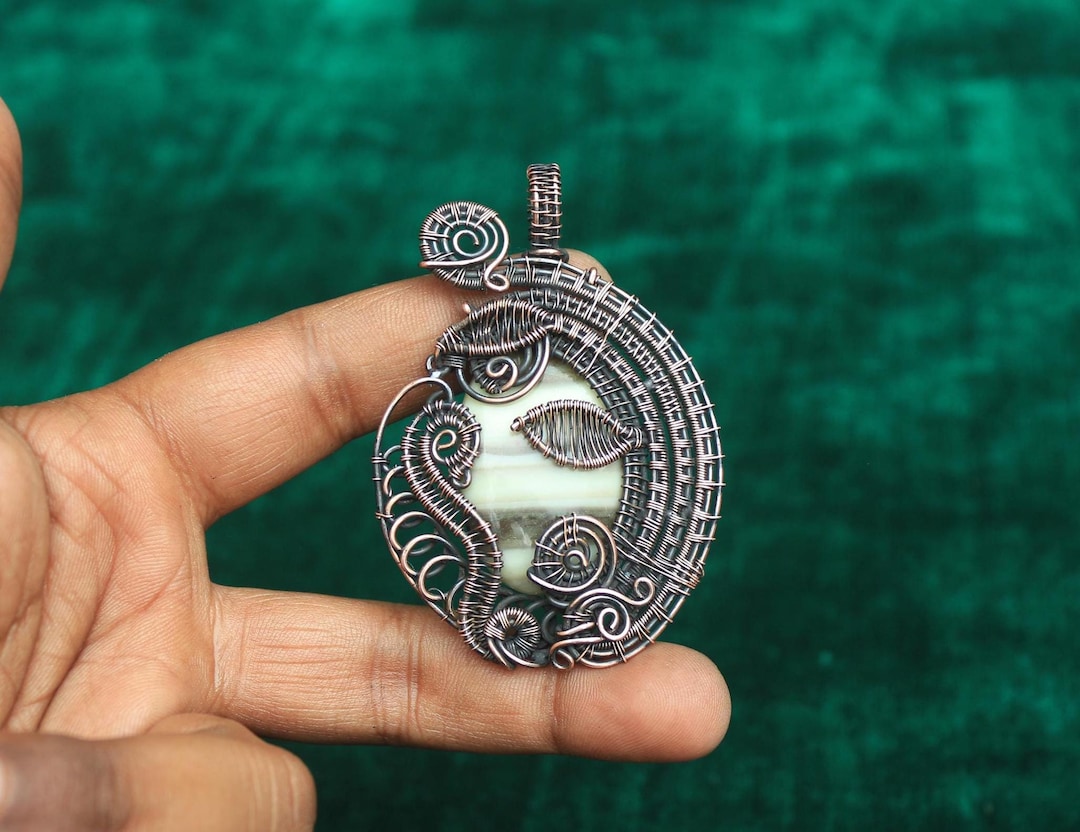 Oxidized Copper Wire Pendant: Green Less Jasper Jewelry - Etsy