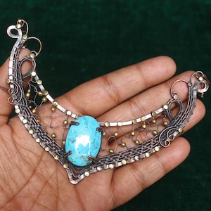 Unique Turquoise Gemstone Necklace Jewelry, Beautiful Copper Wire Wrap Necklace Jewelry, Gift For Mom, Women Necklace, Banjara Necklace