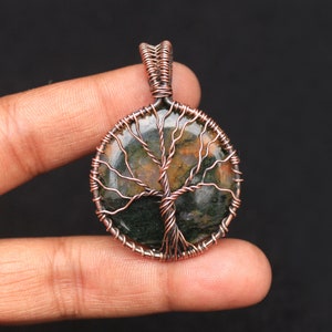 Tree Of Life Pendant, Green Quartz Gemstone Copper Wire Wrap Pendant, Quartz Copper Pendant, Cabochon Copper Pendant, Oxidize Pendant,