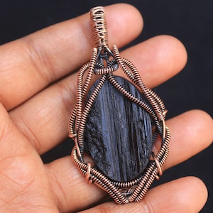 Druzy Black Tourmaline Gemstone Copper Wire Pendant, Tourmaline Copper Jewelry, Unique Copper Pendant,  Gift For Christmas, Gift For Her