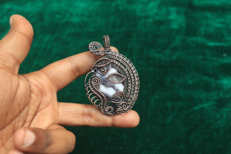 Elegant Amethyst Less Gemstone Copper Wire Wrapped Pendant, Rare Copper