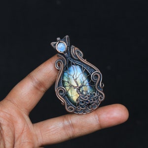 Fabulous Life Of Tree Moonstone Evil Eye Pendant, Labradorite Wire Wrap Pendant, Gemstone Wire Wrap Pendant, Gift For Mother image 8