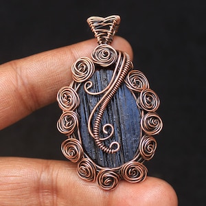 Druzy Black Tourmaline Gemstone Copper Wire Pendant, Cabochon Wire Wrap Pendant Jewelry, Rose Flower Copper Pendant,  Gift For Christmas