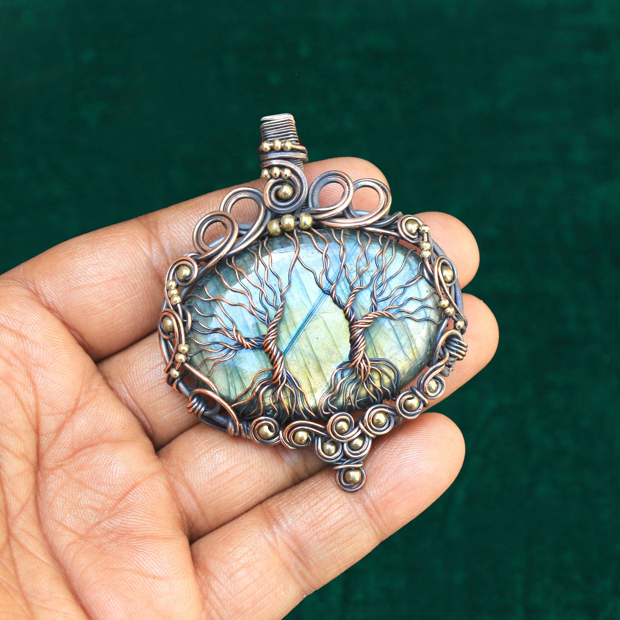 Labradorite Tree of Life Pendant: Handmade Copper Wire Wrapped