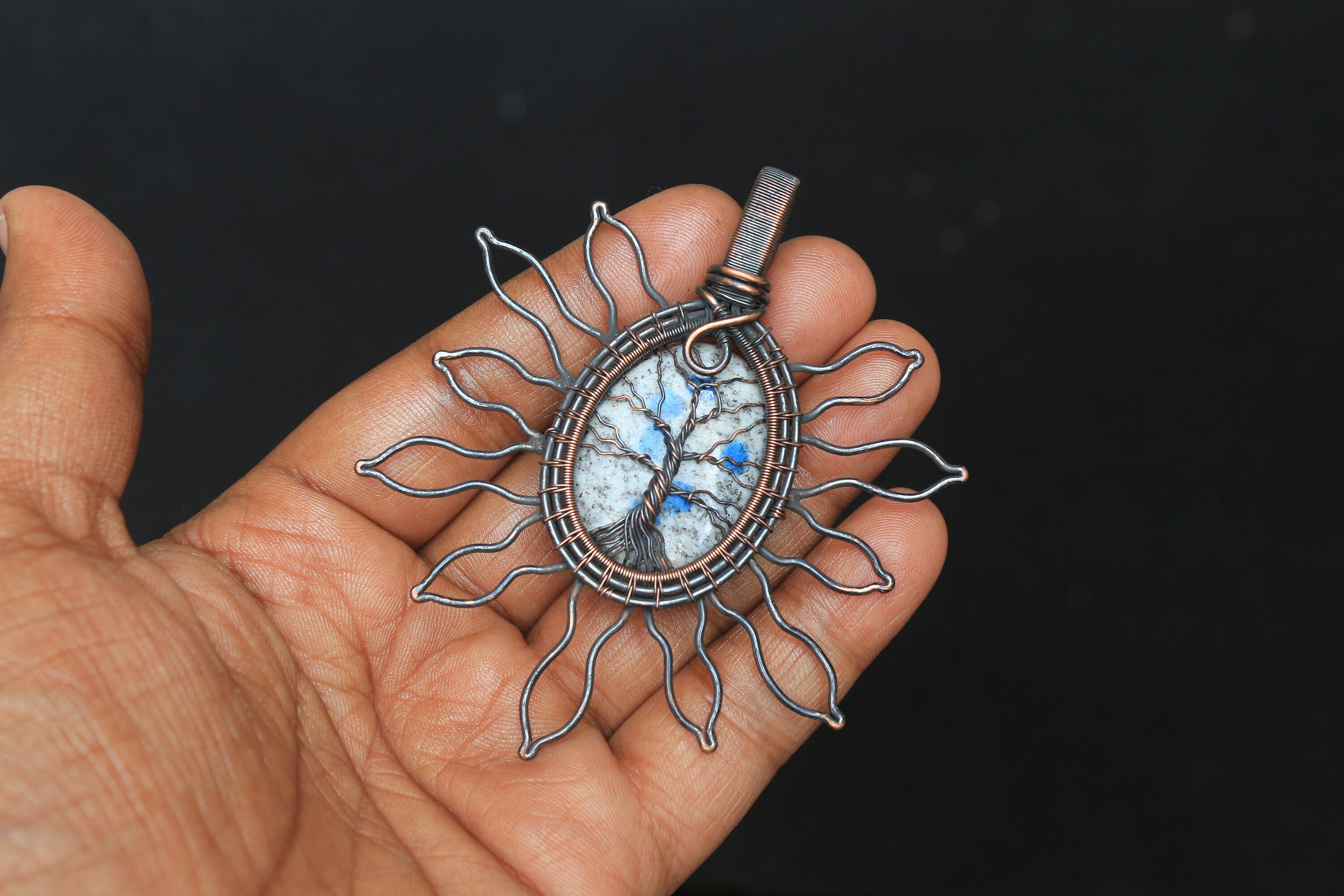 Tree of Life K2 Jasper Pendant: Copper Wire Sun Flower Jewelry - Etsy