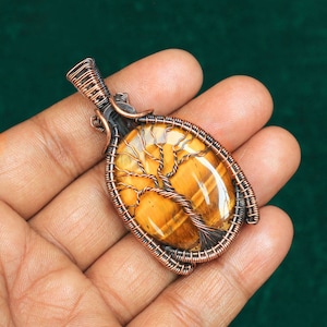 Attractive Life Of Tree Pendant, Copper Wire Pendant, Tiger Eye Gemstone Pendant, Christmas Gift, Oxidize Pendant, Tree Pendant Necklace