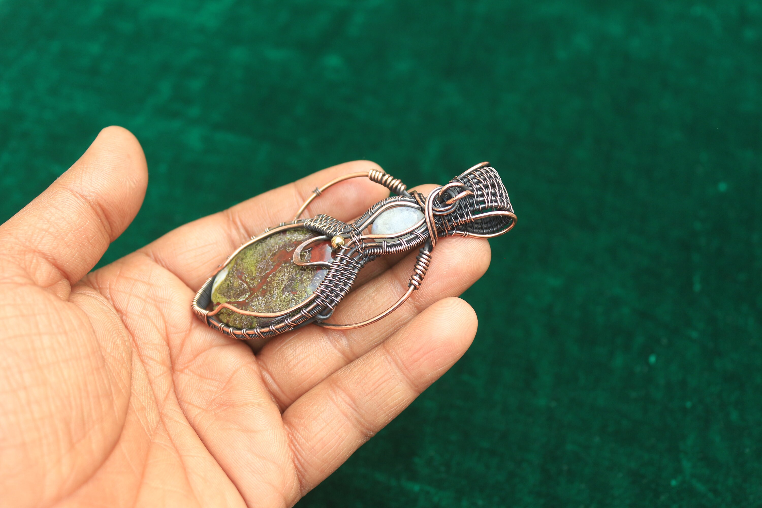 Attractive Designer Moonstone Evil Eye Copper Wire Pendant