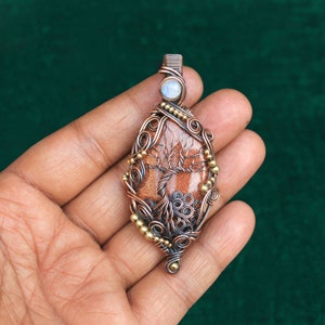 TREE PENDANT, Moonstone, Sun Star Gemstone Copper Wire Wrap Pendant, Evil Eye Tree Of Life Pendant, Handmade Pendant Jewelry, Gift For Her