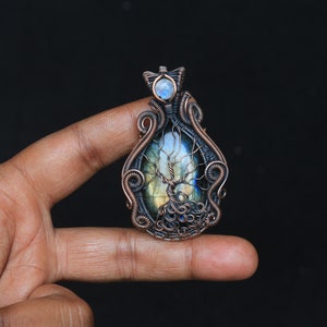 Fabulous Life Of Tree Moonstone Evil Eye Pendant, Labradorite Wire Wrap Pendant, Gemstone Wire Wrap Pendant, Gift For Mother image 9