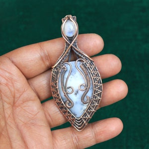 Evil Eye Moonstone Pendant, Dendrite Opal Gemstone Copper Pendant, Opal Wire Wrap Pendant Jewelry, Rare Designer Pendant, Gift For Mother