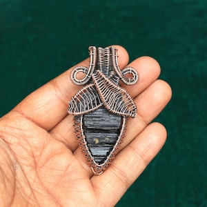 Excellence Designer Druzy Black Tourmaline Gemstone Copper Wire Pendant, Tourmaline Copper Jewelry, Handmade Copper Pendant, Christmas Gift