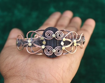 Black Tourmaline Copper Wire Bangle: Adjustable Gemstone Bracelet