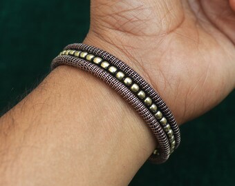 モスアゲート銅線バングル：調節可能な宝石ジュエリー - Etsy 日本