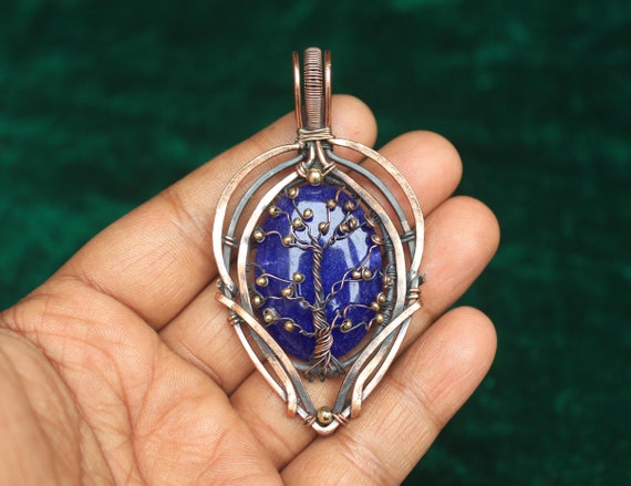 Tree Of Life Pendant Blue Sapphire Pendant Copper Jewelry, Sapphire  Gemstone Copper Wire Wrap Pendant, Gift For Her, Blue Tree Pendant - Main Image