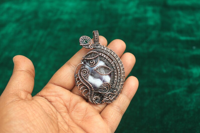 Elegant Amethyst Less Gemstone Copper Wire Wrapped Pendant, Rare Copper