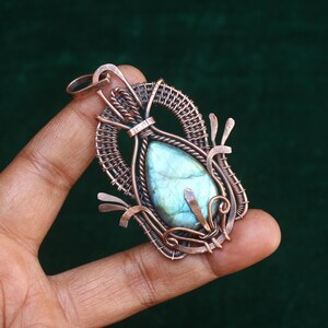 Unique Fire Labradorite Gemstone Pendant, Oxidize Copper Wire Wrap Pendant Jewelry, Gift For Her, Christmas Gift Copper Pendant
