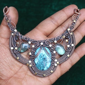 Turquoise  Gemstone Necklace Jewelry, Beautiful Designer Copper Wire Wrap Necklace Jewelry, Gift For Mom, Women Necklace, Banjara Necklace