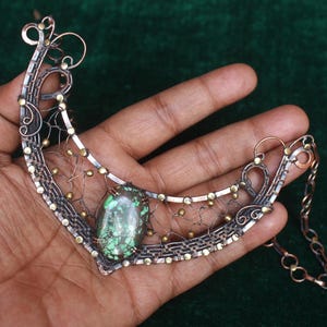Unique Green Turquoise Gemstone Necklace Jewelry, Elegant Copper Wire Wrap Necklace Jewelry, Gift For Mom, Women Necklace, Banjara Necklace