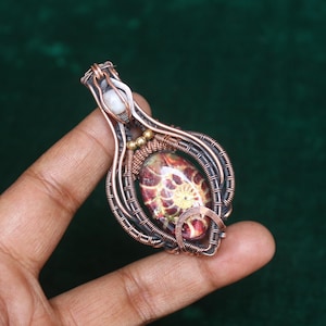 Beautiful Ammonite Fossil Wire Wrap Copper Pendant, Ammonite Fossil Gemstone Copper Jewelry, Gift For Her, Handmade Ammonite Pendant