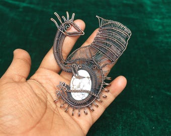 Flying Dragon Pendant, Wild Horse Jasper Gemstoen Wire Wrap Dragon