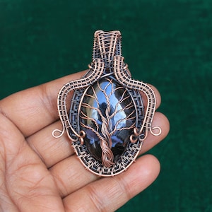 Amazing Tree Of Life Indigo Gabbro Jasper Copper Wire Wrap Pendant, Jasper Copper Pendant, Beautiful Christmas Gift, Tree Copper Pendant