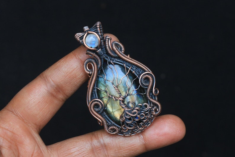 Fabulous Life Of Tree Moonstone Evil Eye Pendant, Labradorite Wire Wrap Pendant, Gemstone Wire Wrap Pendant, Gift For Mother image 2