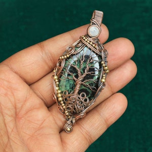 Elegant Life Of Tree Star Galaxy Jasper Copper Wire Wrap Pendant, Star Galaxy Jasper Gemstone Copper Wire Pendant Jewelry, Gift For Her