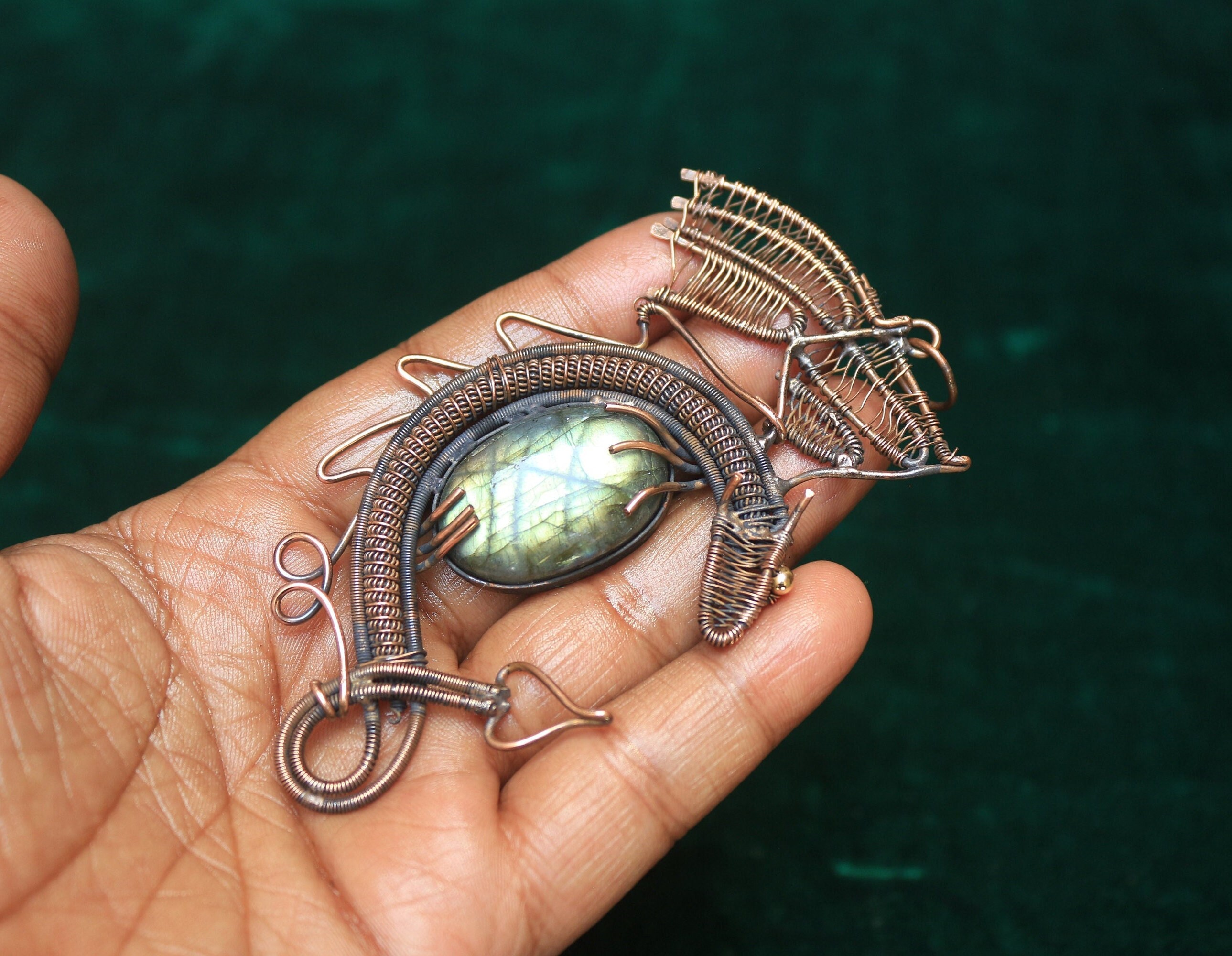 Dragon Egg Labradorite Pendant, Labradorite Wire Wrap Pendant, Gemstone Wire Wrap Pendant, Gift For Her, Mother Day Gift Dragon Pendant