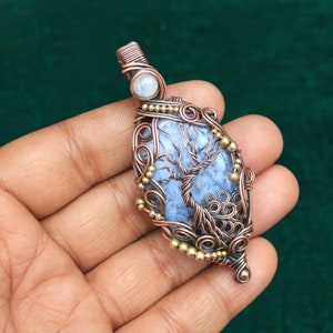 Fabulous Dendrite Opal Gemstone Copper Pendant, Tree Of Life Evil Eye Moonstone Pendant, Opal Wire Wrap Pendant Jewelry, Gift For Mother