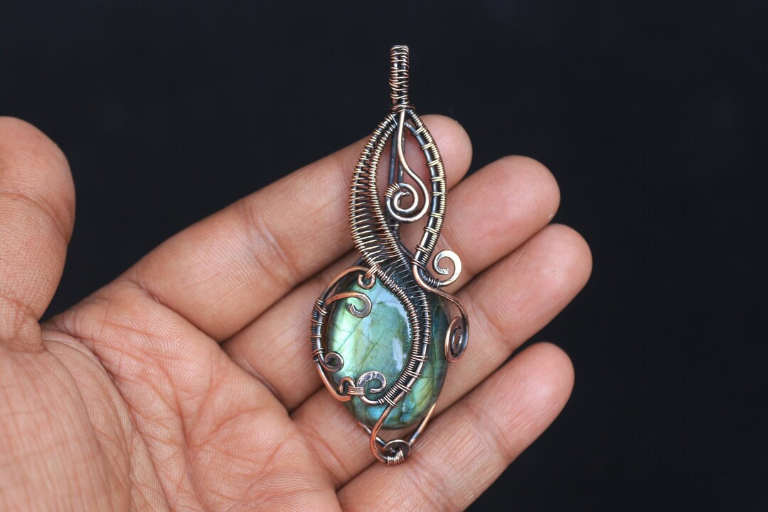 COPPER WIRE PENDANT Labradorite Gemstone Copper Pendant, Oxidize Copper