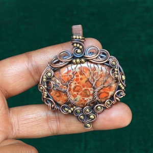 Beautiful Two Tree Design Asteroid Jasper Gemstone Copper Wire Wrap Pendant, Asteroid Jasper Copper Jewelry, Oxidize Pendant, Christmas Gift