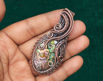 Gorgeous Abalone Shell Pendant, Amazing Copper Wire Wrap Pendant, Abalone Copper Jewelry, Oxidize Polish Pendant, Abalone Necklace