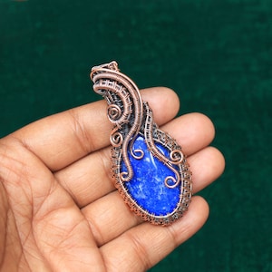 Beautiful  Lapis Lazuli Pendant Copper Pendant, Lapis Lazuli Gemstone Copper Wire Wrap Pendant, Cabochon Pendant Jewelry, Christmas Gift