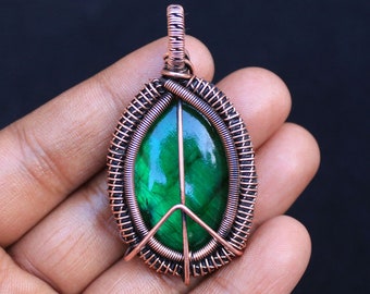 Ciondolo Vintage Fatto A Mano Ciondolo In Labradorite Ciondolo Avvolto In Filo Di Rame Ciondolo Ciondolo Artigianale Regalo