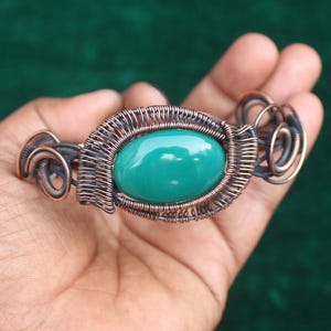 GORGEOUS Green Onyx Gemstone Copper Wire Wrap Bangle/ Women Jewelry/Christmas Gift Bracelet/ Adjustable Copper Bangle/ Copper Bracelet