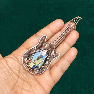 Fabulous Labradorite Guitar Gemstone Copper Wire Wrapped Pendant, Oxidize Polish Pendant, Handcraft Pendant, Guitar Necklace gift pendant