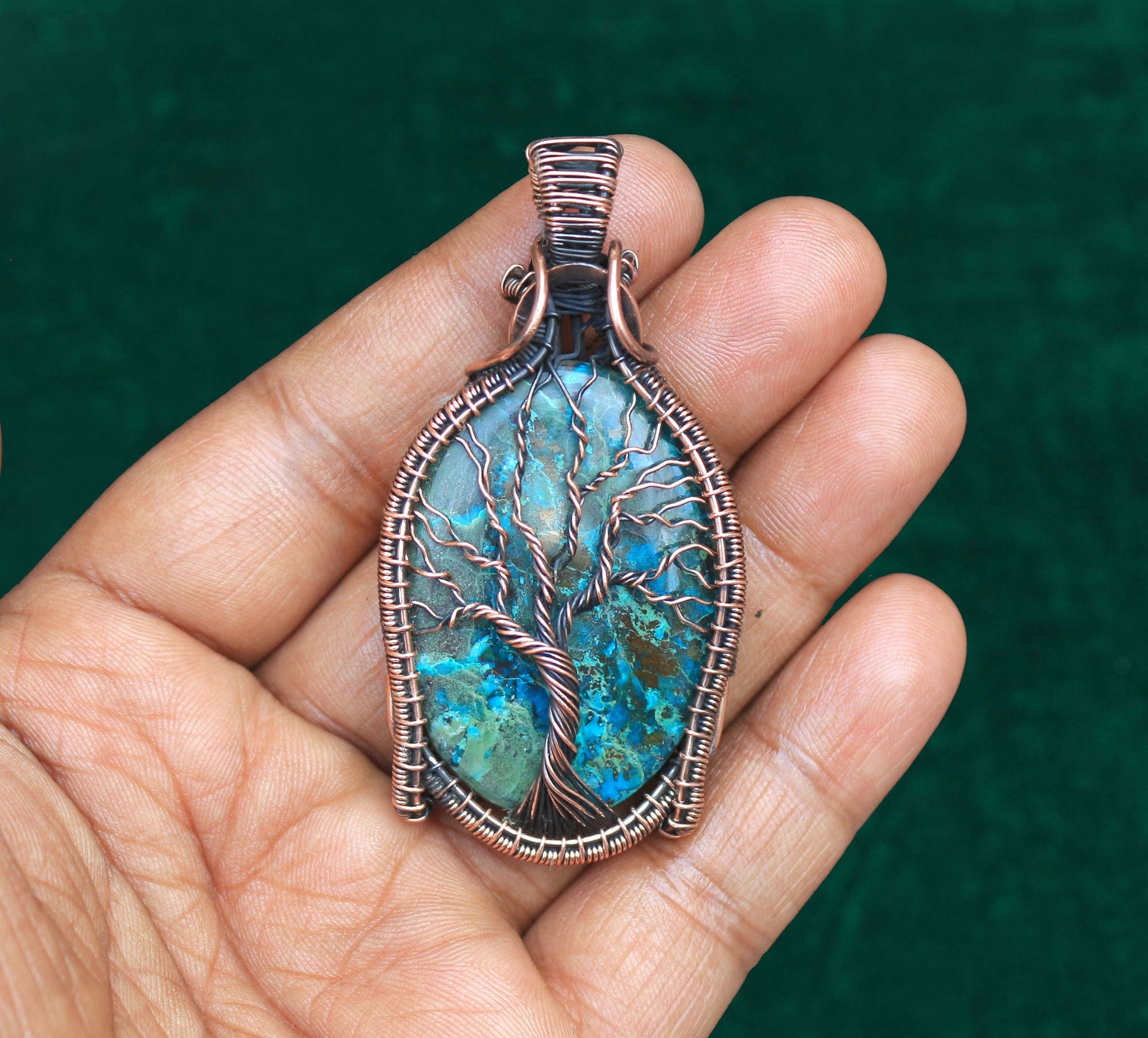 Fabulous Tree Of Life Pendant Elegant Chrysocolla Copper Jewelry, Chrysocolla Gemstone Handmade Copper Wire Pendant, Wedding Gift Pendant