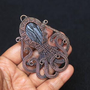 Druzy Black Tourmaline Gemstone Copper Wire Pendant, Tourmaline Copper Jewelry, Octopus Copper Pendant,  Gift For Christmas, Gift For Her
