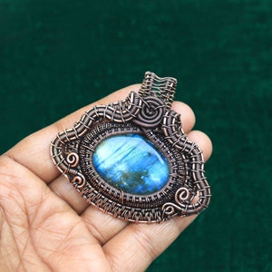 Unique Collection Labradorite Gemstone Copper Pendant, Oxidize Copper Wire Wrapped Pendant Jewelry, Gift For Her, Fashionable Copper Pendant